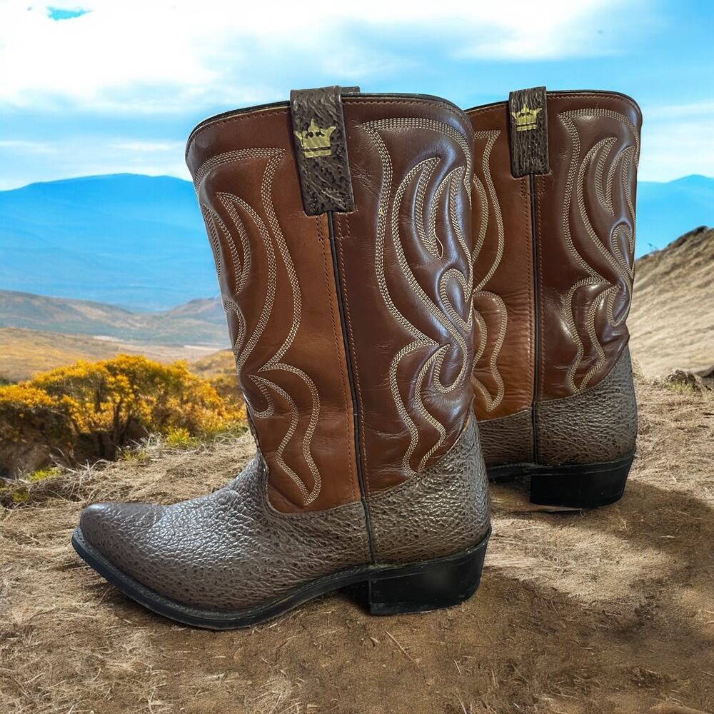 Brown Men's Cowboy Boots Stuart McGuire Leather Size 9 1/2 M embroidered